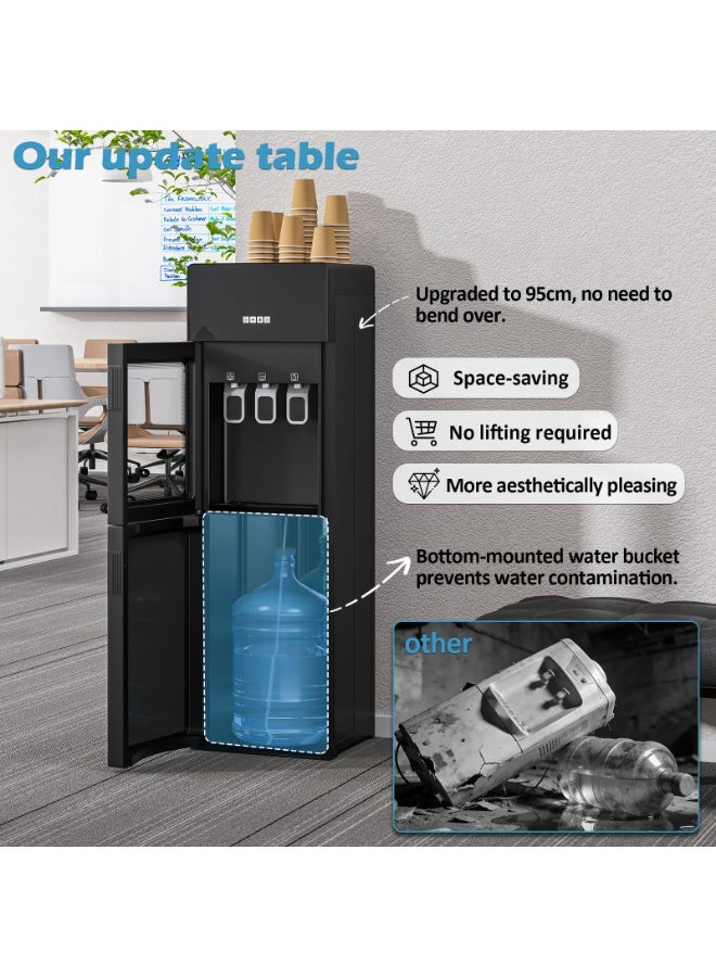 Amoyls Water Dispenser with 3-Temperature(Hot/Cold/Normal), Elegant Tempered Glass, Bottom-Mounted Bucket & Quiet for Office and Home, 95cm Height - Image 5
